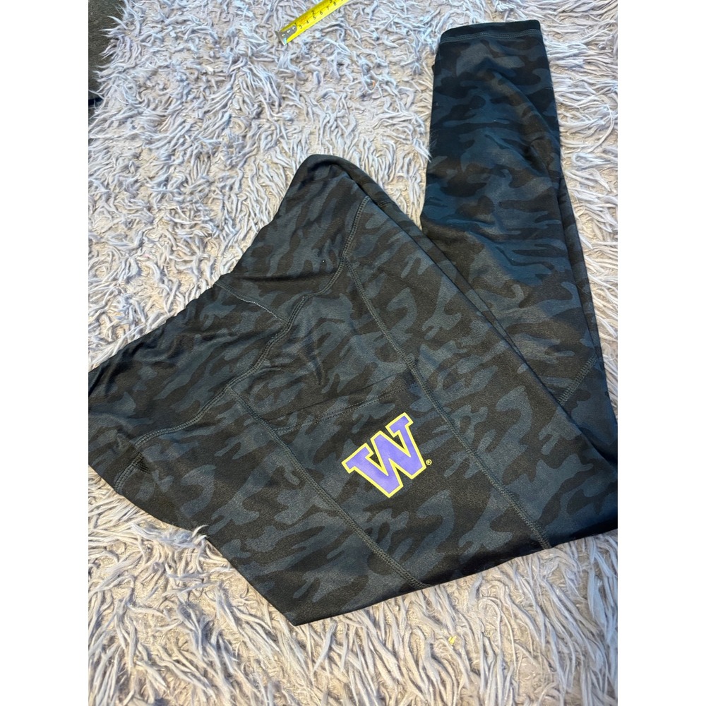 ZooZatz Washington Huskies Camo Leggings Womens Large Black Grey Pockets NCAA